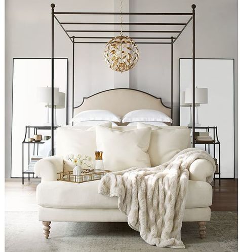 Aberdeen Canopy Bed #PotteryBarn #Promotion Oversized Floor Mirror, Metal Canopy Bed, Above Bed, Canopy Bed, Master Bedrooms Decor, Floor Mirror, Beautiful Bedrooms, Barn Doors, Innovative Design