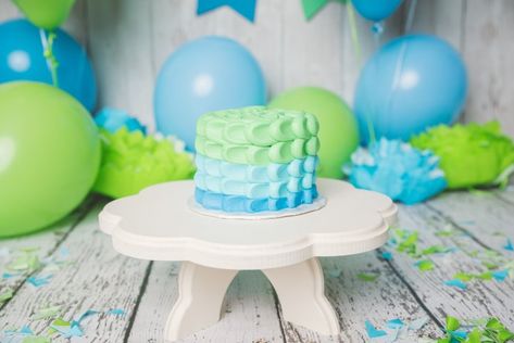 Blue And Green Cake, Green Cake Smash, 1 Year Cake Smash, 1 Year Cake, Cache Valley Utah, Green Birthday Cakes, Simple First Birthday, 1st Year Cake, Blue Birthday Cakes