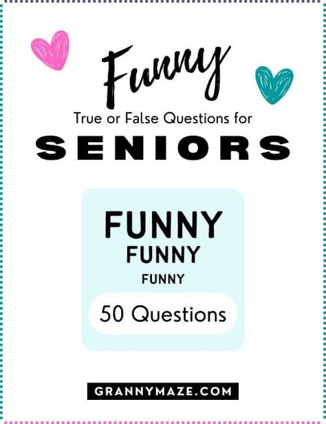 Buy the Funny True or False Questions Game now @grannymaze True Or False Questions And Answers, Senior Tips, Funny Trivia Questions, Brain Workout, True Or False Questions, Tea Party Games, False Facts, Alzheimer Care, Elderly Activities