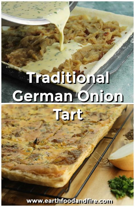 European Appetizers, Caramelized Onion Tart, Caramelised Onion Tart, Food Flavors, German Dishes, German Food Authentic, Europe Food, German Cooking, German Foods