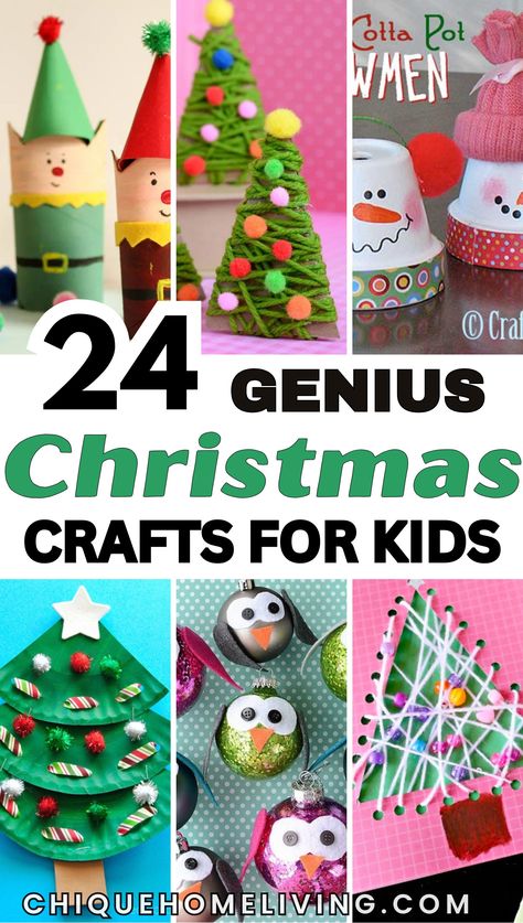 These 24 Easy Christmas Crafts for Kids of All Ages are just what you need! From classic paper snowflakes and popsicle stick ornaments to cute pinecone Christmas trees and painted rock reindeer, these crafts are simple, mess-free, and perfect for creating holiday memories together. Giftable Christmas Crafts, Christmas Tree Diy Ornaments Kids, Little Kids Christmas Crafts, Christmas Party Kids Crafts, Christmas Craft Projects For Kids, Last Minute Christmas Crafts For Kids, Christmas Crafts For Beginners, Christmas Craft Age 10, Diy Xmas Crafts For Kids