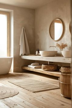 Master Bath Ideas Boho, 2025 Bathroom Design, Japandi Mediterranean Interior, Scandinavian Spa Bathroom, Organic Modern Bathrooms, Toilet Next To Vanity, Bathroom Japandi Style, Current Bathroom Trends, Natural Bathrooms