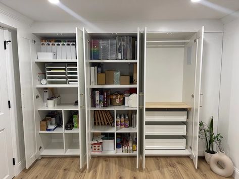 HACKING IKEA BRIMNES WARDROBES INTO CUSTOM OFFICE STORAGE CLOSETS Office Cupboard Design, Ikea Brimnes Wardrobe, Ikea Office Storage, Brimnes Wardrobe, Ikea Wardrobe Hack, Ikea Brimnes, Ikea Pantry, Storage Closets, Armoire Pax