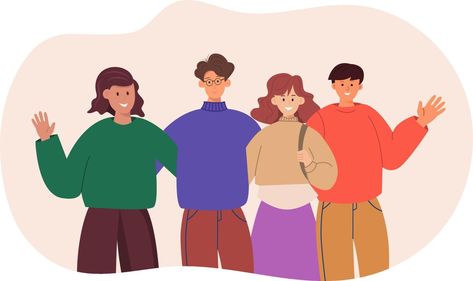 Friends Standing Together, Friends Vector, Group Portrait, Friends Cartoon, Friends Illustration, Happy Students, School List, Friend Cartoon, School Friends