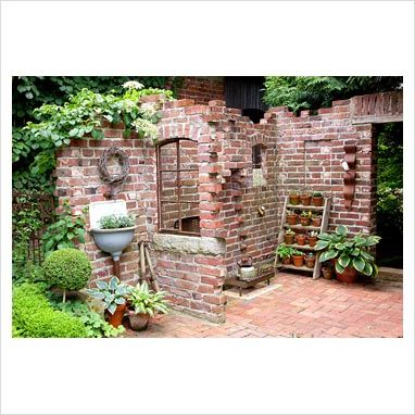 Brick Wall Gardens, Brick Garden, Backyard Grilling, Paved Patio, Walled Garden, Backyard Lighting, Brick Walls, Backyard Fences, Patio Stones