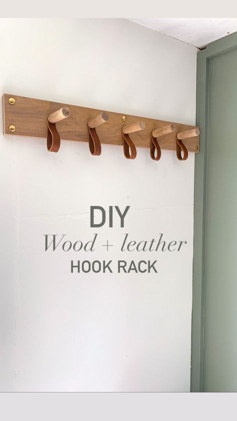 thedoerandthedreamer on Instagram: DIY wood + leather hook rack. . This is actually very beginner friendly and here is what you need. . -7/8 inch dowel -1/4 board (this is… Diy Wooden Hook Rack, Diy Coat Hooks, Fixer Upper Inspired, Fixer Upper Style, Hook Rack, Instagram Diy, Amazon Store, Screw Caps, Store Front