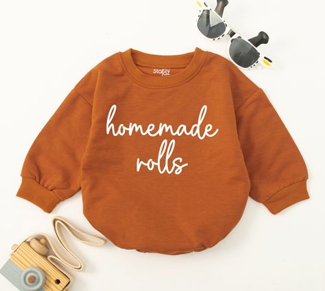 Homemade Rolls Retro Natural Baby Romper Retro Fall Toddler - Etsy Thanksgiving Baby Outfits, Homemade Rolls, Chunky Babies, Thanksgiving Baby, Toddler Sweater, Toddler Fall, Sweater Autumn, Family Christmas Shirts, Bubble Romper