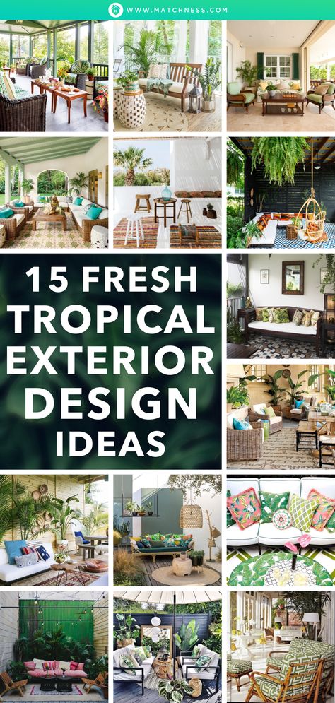 15 Fresh Tropical Exterior Design Ideas - Matchness.com Tropical Outdoor Kitchen Ideas, Tropical Screened Porch Ideas, Tropical Outdoor Patio Decor, Tropical Terrace Design, Hawaiian Lanai Ideas, Lanai Decorating Ideas Florida Tropical Plants, Tropical Lanai Ideas, Tropical Porch Decor, Tropical Patio Decor