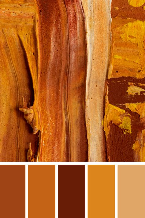 A detailed abstract painting with streaks of warm oranges, reds, and browns, evoking the rich, textured layers of an autumn landscape. Amber Color Combinations, Orange Pallet, Amber Eyes Color, Autumn Colour Palette, Color Scheme Generator, Earth Colour Palette, Elephant House, Colour Pallettes, Tone Color Palette