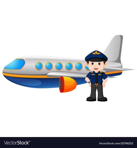 Pilot and airplane on white background Royalty Free Vector Pilot Cartoon, Plane Clipart, Engineer Cartoon, Community Helpers Preschool Activities, Community Helpers Theme, Community Workers, Community Helpers Preschool, School Frame, Community Helper