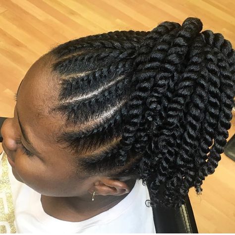 Updo With Ponytail, Flat Twist Ponytail, Work Hair Styles, Natural Hair Highlights, Flat Twist Hairstyles, Twist Updo, Flat Twist Updo, Twa Hairstyles, Twist Ponytail