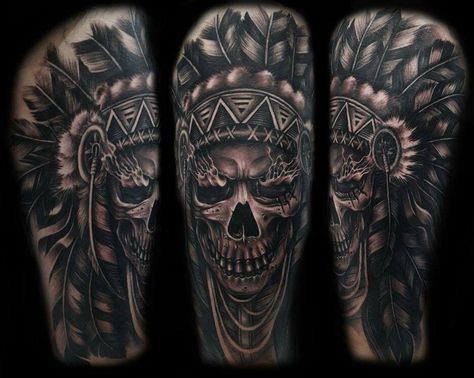 Skull chief Indian Headdress Tattoo, Indian Skull Tattoos, Headdress Tattoo, Indian Skull, Indian Headdress, Indian Tattoo, Skull Tattoo Design, Leg Sleeve, Leg Sleeves