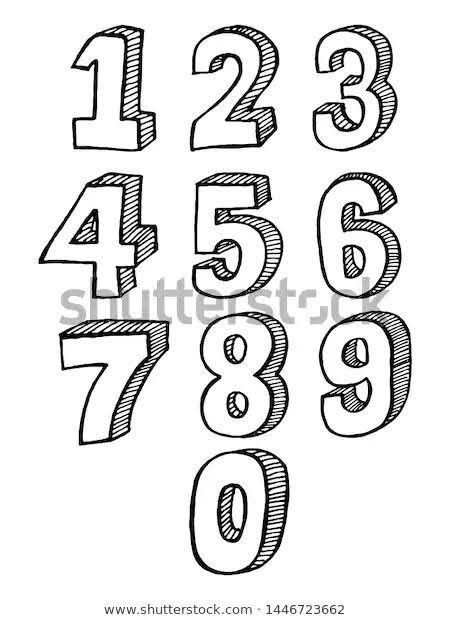 Number Doodles Hand Lettering, Doodle Art Numbers, Number Doodle Art, How To Draw Numbers, Number Lettering Fonts, 3d Numbers Drawing, Number Drawing Design, Bullet Journal Numbers, Fonts For Numbers