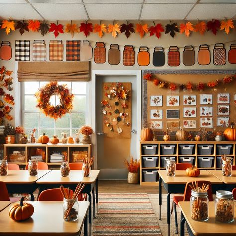 Fall Decor Daycare, Fall Toddler Classroom Decorations, November Decorations Classroom, Classroom Cozy Corner Ideas, Two Year Old Classroom Ideas, Classroom Setup High School, Fall Class Decor, Classroom Fall Decor, Cozy Classroom Ideas