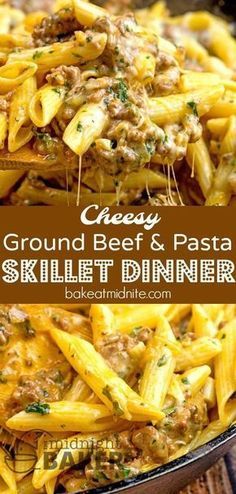 Ground Beef And Pasta, Pasta Simple, Cheesy Ground Beef, Beef And Pasta, Pasta Skillet, Resep Pasta, Pasta Alfredo, Skillet Pasta, Ground Beef Pasta