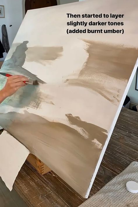 How To Paint Over Canvas Painting, Acrylic Landscape Beginner, Acrylic Art Landscapes, Diy Abstract Mountain Painting, Diy Large Acrylic Painting, Painting Over Acrylic Painting, Abstract Countryside Painting, Diy Abstract Landscape Art, Diy Landscape Painting Easy