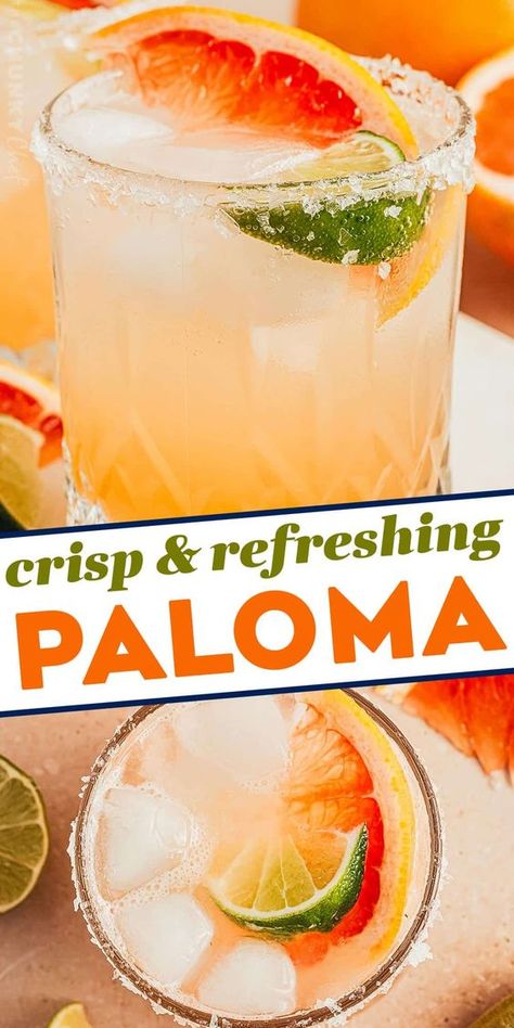 This crisp and refreshingly tart/sweet paloma cocktail is a classic for a reason; it's delicious! Perfect for sipping on a hot day, or for a fun party. Paloma Drink, Easy Dinner Desserts, Paloma Recipe, The Chunky Chef, Soups For Kids, Chunky Chef, Paloma Cocktail, Cheap Food, Food Rules