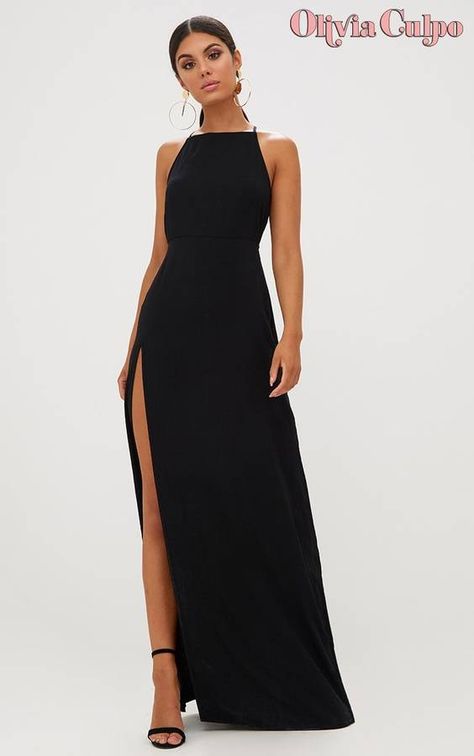 Black Strappy Back Detail Chiffon Maxi Dress Áo Blu, Short Dress White, Black Bridesmaid Dresses, Trik Fotografi, Gala Dresses, Chiffon Maxi, Black Women Fashion, Chiffon Maxi Dress, Classy Dress