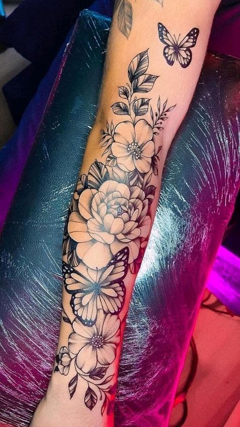 Terrible Tattoos, Butterfly Tattoos On Arm, Wrist Tattoo Cover Up, Arm Sleeve Tattoos For Women, Cute Hand Tattoos, Tattoos For Women Flowers, Tattoos For Women Half Sleeve, Getting A Tattoo, Tattoos For Black Skin