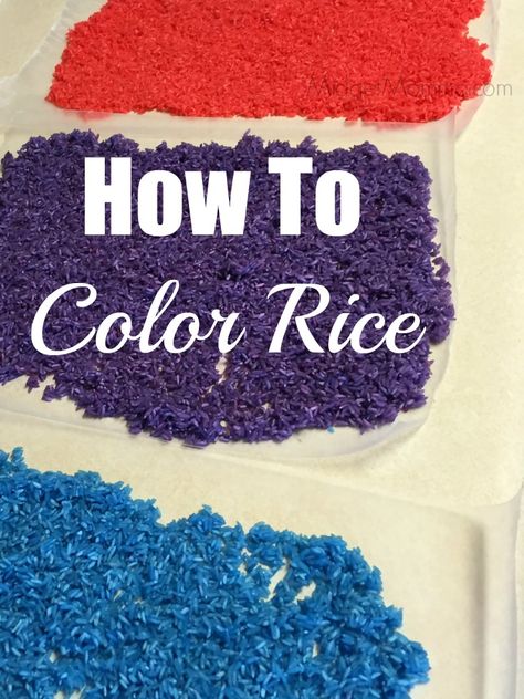 How To Color Rice. When making sensory boxes for young kids bright colors are a must, having colored rice makes the boxes even more fun. Dye Rice, Rice Art, Educational Activities For Toddlers, Color Rice, Easy Kid Activities, Homeschooling Resources, Colored Rice, Sensory Boxes, Homeschooling Ideas