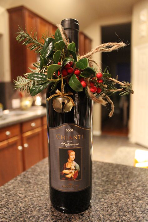 Alcohol Gifts For Christmas, Wine Bottle Gifts Christmas, Wrapping Wine Bottles Gift Ideas Christmas, Wine Christmas Decor, Wine Bottle Christmas Gifts, How To Decorate A Wine Bottle For A Gift, How To Wrap Wine Bottles Gift, Christmas Wine Basket, Wine Present Ideas