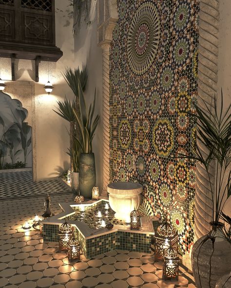 Bedroom Decor Moroccan Style, Bohemian Bedroom Decor Moroccan Style, Moroccan Courtyard, Middle Eastern Decor, Arabian Decor, Moroccan Houses, Indoor Courtyard, Moroccan Interior Design, Bohemian Patio