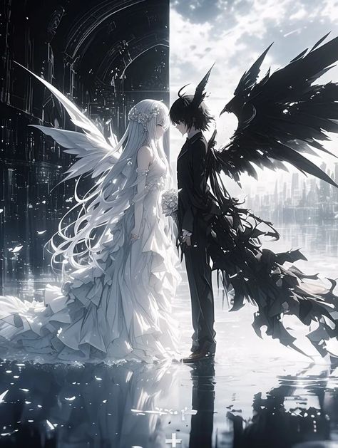 천사와 악마, Fallen Angel Art, Dark Fantasy Artwork, Dreamy Artwork, Ange Demon, Cool Anime Backgrounds, Japon Illustration, 다크 판타지, Beautiful Dark Art