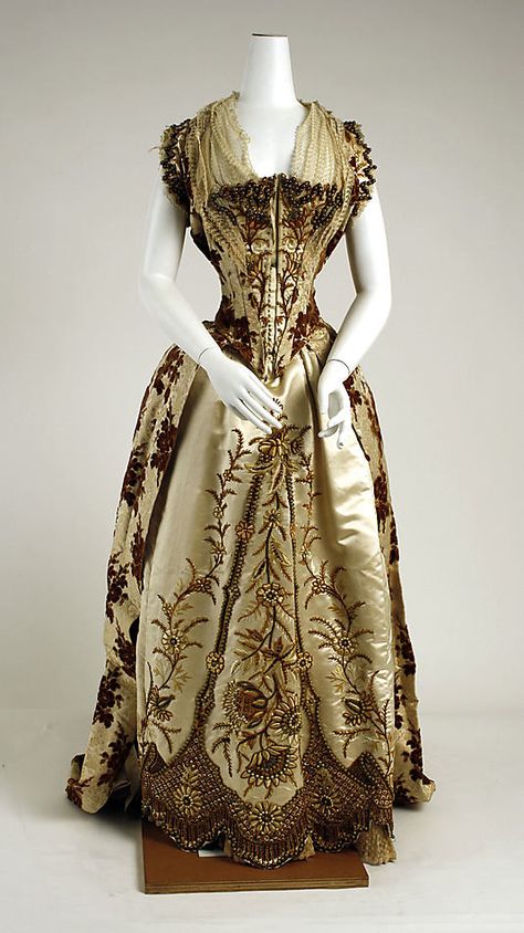 Evening Dress, Evening Gown, Splendid Evening Dress Design, Fashion Designer, Evening Dress Designer, Miracle Gown    Date:      1887–89  Culture:      French  Medium:      silk 1800s Dresses, Romantic Clothes, Vintage Attire, 1860 Fashion, 1880s Fashion, 1800s Fashion, Victorian Period, 19th Century Fashion, Old Dresses