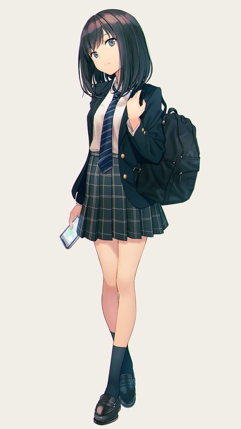 Short Black Hair, Anime Uniform, Poses References, Girl Short Hair, Art Anime, An Anime, Anime Outfits, Copic, Girl Drawing