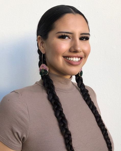 Indigenous Hairstyles, Falling In Love With Her, Brown Girls Makeup, Collage Pictures, Hair Styels, 100 Heads, High Cheekbones, Two Braids, Native American Peoples