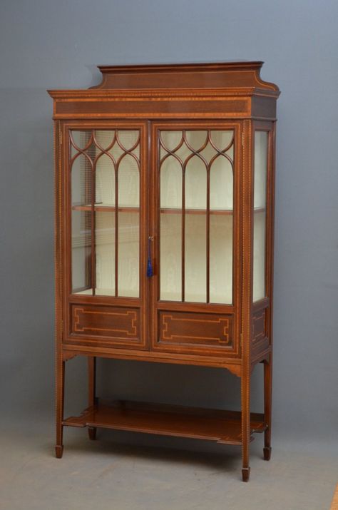 Edwardian Mahogany and Inlaid Display Cabinet Antique China Hutch, Antique Display Cabinets, China Closet, Antique Wardrobe, Glazed Doors, Shop Cabinets, Edwardian Style, Antique Cabinets, Glazed Door