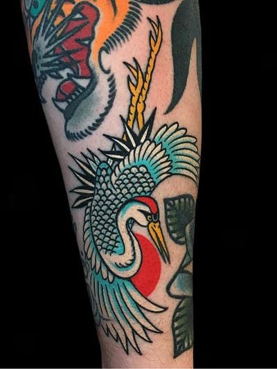 Heron Tattoo Traditional, Heart And Soul Tattoo, Traditional Japanese Tattoo Flash, Heron Tattoo, Animal Sleeve, Crane Tattoo, Neotraditional Tattoo, Soul Tattoo, Traditional Tattoo Sleeve