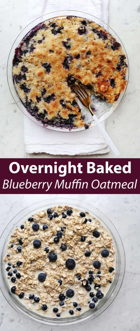 Blueberry Muffin Oatmeal, Muffin Oatmeal, Overnight Baked Oatmeal, Overnight Breakfast Recipes, Blueberry Oatmeal Muffins, Overnight Oatmeal Recipes, Overnight Breakfast, Baked Oatmeal Recipes, Blueberry Oatmeal