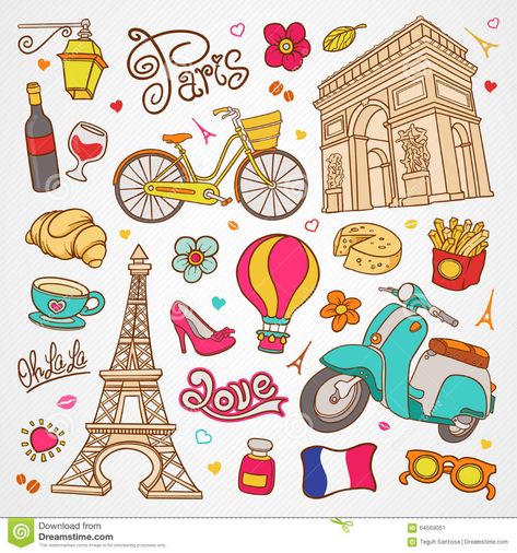 Paris Sketch, Travel Doodles, Paris Illustration, Vector Doodle, Travel Journal Scrapbook, Scrapbook Stickers Printable, Doodle Coloring, France Drawing, Sketch Illustration