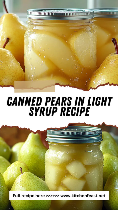 Learn how to preserve fresh pears in light syrup with this easy recipe. Enjoy sweet, tender pears all year round. Canned Pears, Snacks Ideas, Syrup Recipe, How To Make Homemade, Easy Recipe, Syrup, From Scratch, Pear, Easy Meals