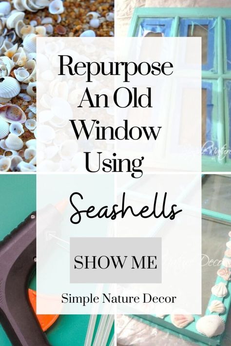 If you love beach decor, then you will love how to repurpose an old Window with seashells. #seashellideas #windows #beachdiy Sea Glass Window Art Diy, Vintage Window Ideas, Window Pane Crafts, Window Screen Crafts, Window Art Diy, Window Pane Art, Sea Glass Window Art, Coastal Windows, Sea Glass Window