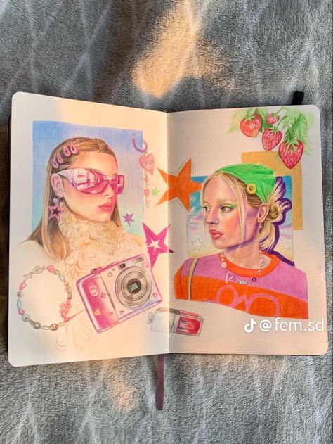 90s Zine Aesthetic, Sketchbook Aesthetic Messy, Alevel Portraiture Sketchbook, Maximalist Sketchbook, Sketchbook Pages Alt, Sketchbook Layout, Gcse Art Sketchbook, Sketchbook Art Journal, Art Diary