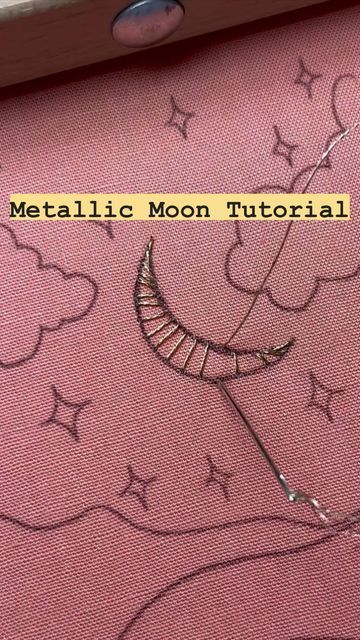 Moon Embroidery Tutorial, Moon Embroidery Ideas, Moon Stars Embroidery, Cloud Embroidery Tutorial, Embroidery Patterns Stars, Embroidered Moon And Stars, Fuzzy Embroidery Stitch, Embroider Moon, Moon And Star Embroidery