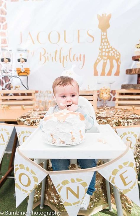 Sophie the Giraffe 1st Birthday Party | CatchMyParty.com Giraffe 1st Birthday, Giraffe Birthday Party, 1st Birthday Themes Girl, Giraffe Birthday Cakes, Giraffe Birthday Parties, Sophie The Giraffe, Cocomelon Birthday, Giraffe Birthday, Nana Birthday