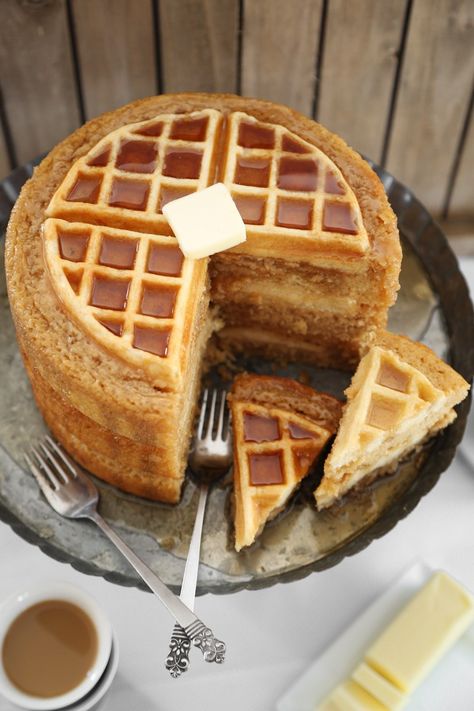 Maple Cake, Waffle Cake, Creative Desserts, Belgian Waffles, Cake Cake, Decadent Desserts, Creative Cakes, Just Desserts, Cake Recipe