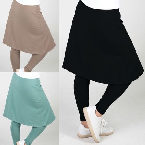 Skirt With Leggings, Modest Gym Outfit, Modest Activewear, Exercise Clothing, Athletic Skirts, Perfect Leggings, Athletic Skirt, Womens Sports, Denim Maxi