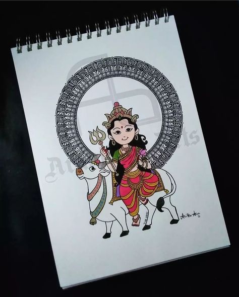 Shailaputri Devi Drawing, Nav Durga Drawing, Dusshera Drawings, Navadurga Drawings, Shailaputri Devi Painting, Navadurga Painting, Shailaputri Devi Images, Navaratri Drawings, Navratri Drawing