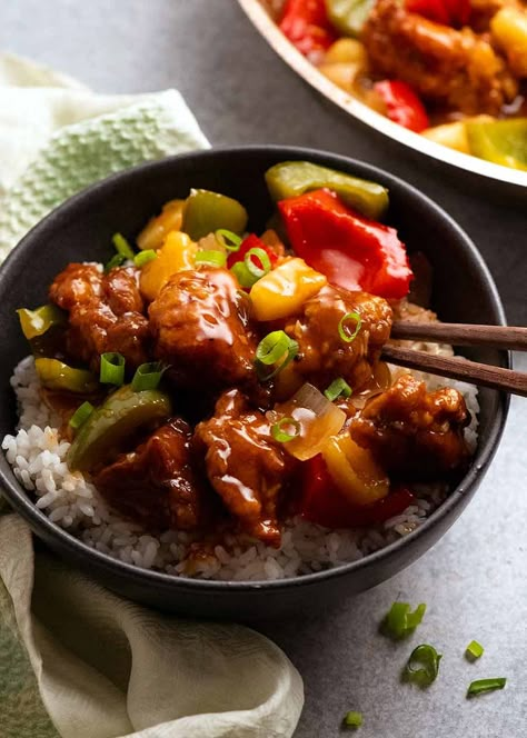 Classic Sweet & Sour Pork | Recipe Tin Eats ~ Crisp-coated bites of marinated pork are first double-fried. Onions, garlic, ginger, bell peppers, & pineapple are then briefly stir-fried, the sauce is added, & the pork mixed back in at the very end. The signature sauce for this dish is not too sweet. #Asian Sweet Sour Pork Recipe, Sweet And Sour Pork Recipe, Sweet N Sour Pork Recipe, Sweet Sour Pork, Tin Eats, Sweet And Sour Recipes, Pineapple Chicken Recipes, Vegetarian Oyster Sauce, Recipetin Eats