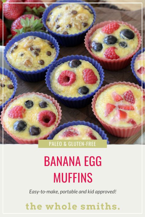 Banana Egg Muffins from The Whole Smiths. Easy, portable and the PERFECT breakfast. Paleo, grain-free, dairy-free, and delicious! via @thewholesmiths Wheatless Recipes, W30 Recipes, Paleo Egg Muffins, Breakfasts On The Go, Egg Muffins Breakfast Healthy, Easy Egg Muffins, Pro Metabolic, Breakfast Paleo, Ic Diet