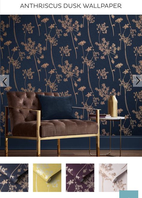 Dusk Wallpaper, Navy Palette, Living Room Decor Brown Couch, Navy Living Rooms, Brown Couch Living Room, Graham & Brown, Brown Living Room, Brown Wallpaper, Bedroom Loft