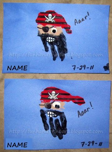 Handprint and Footprint Arts  Crafts: Handprint Pirate, Pirate Ship Snack,  Paint Book Pirate Activities, Pirate Crafts, Footprint Crafts, Pirate Day, Footprint Art, Handprint Craft, Handprint Crafts, Pirate Birthday, Crafty Kids