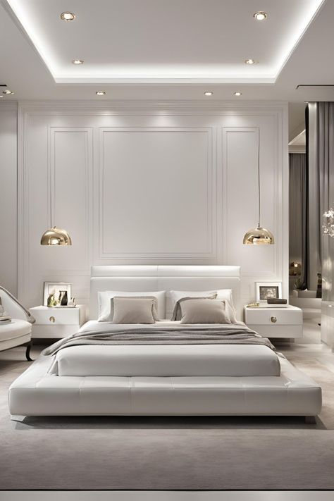 Modern White Bedroom Ideas, Modern Elegant Bedroom, Small White Bedrooms, Bedroom Ideas Luxury, Modern White Bedroom, White Bedroom Ideas, Bedroom Sanctuary, Classy Bedroom, Minimalist Bedroom Design