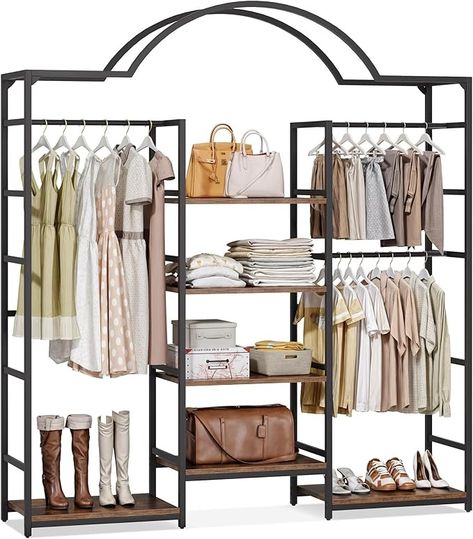 Amazon.com: DWVO Heavy Duty Clothes Rack with Storage Shelves, Closet Organizer System for Hanging Clothes, 4-Tier Garment Rack Wardrobe with 3 Hanging Rods and 6 Shelves, Black : Home & Kitchen Stand Up Closet, Storage Shelves Closet, Spare Room Walk In Closet, Boutique Clothing Rack, Shelves Closet, Rack Wardrobe, Closet Storage Systems, Closet Rack, Heavy Duty Clothes Rack