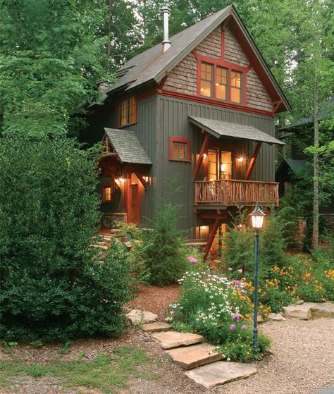 Rustic Cottage Exterior, A House In The Woods, Cottage House Exterior, Small House Living, Small Cottage Homes, Cabin Exterior, Beautiful Cabins, Cottage Exterior, 카드 디자인