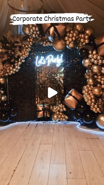 Poppy Greenhalgh on Instagram: ""Corporate Christmas Party" "Deck the halls with boughs of holly!'" The Christmas season is upon us, and I have a festive treat in store! How does this 3D shimmer wall look? a double serving of black and gold shimmer walls! Let me know your thoughts, party people! #eastmalling #westmalling #royaltunbridgewells #sevenoaks  #shimmerwall #blackshimmerwall #balloonarch #balloongarland  #corporateballoons #corporateevents #balloondisplay #balloondecor  #ballooninspo #theeventcollectivex #balloonart  #balloonartist #balloondecoration #birthdayparty #balloonarch  #balloonstylist #eventplanner #babyshower  #partydecor   #birthdayballoons #kentballoonist  #corporateeventskent" Black Shimmer Wall, Corporate Christmas Party, Boughs Of Holly, Corporate Christmas Parties, Deck Party, Shimmer Wall, Balloon Display, Festive Treats, Party People